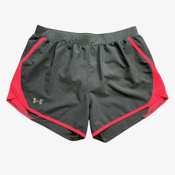 Under Armour Shorts Womens Medium Grey Neon Pink Loose HeatGear Drawcord Running - Picture 1 of 12